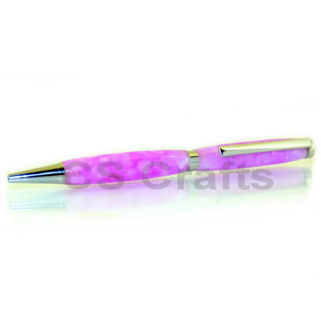 Acrylic pen blank with a crushed pink pearl effect
